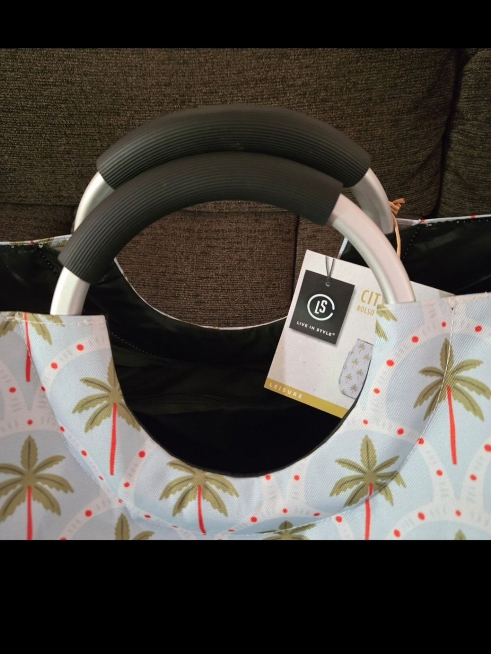 CITY TOTE Resort Print Shopper Tote Bag Dual Handle Soft Grip Side Pocket 17x9x2 - Picture 5 of 7